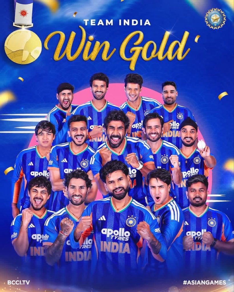 ImRaina's tweet photo. GOLD AGAIN! 🥇🇮🇳

What a performance, what a team, what a victory! 💙@BCCI 
Congratulations Team India on retaining the Asian Games Cricket Gold! 🏆

Proud moment for the nation! 🇮🇳
#TeamIndia #AsianGames2026 #Gold https://t.co/K5w9dsiNP3