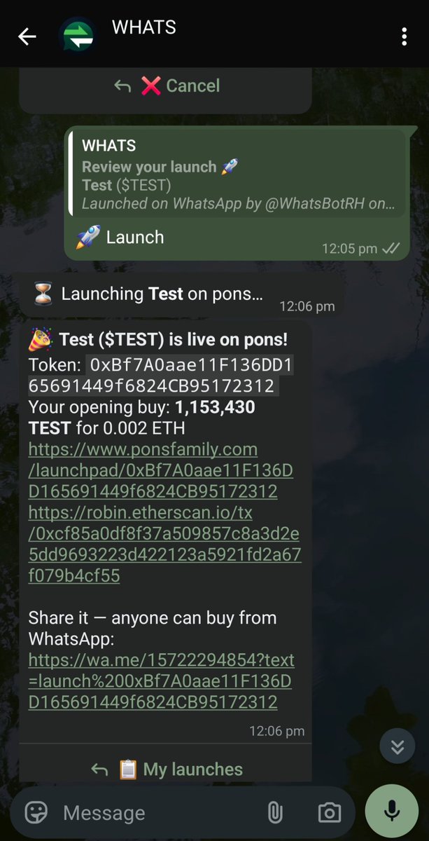 WhatsBotRH's tweet photo. Gm $Whats community.

Day 2 of Whats begins and we have very exciting developments to share today.

First up, a recap of Day 1:

We launched on @ponsdotfamily  and our WhatsApp bot is live.

Over 70+ users signed up and more than $1000 in swap volume.

Today we release launching on Pons directly through WhatsApp.

You can launch a token and also redirect fees to someone else's WhatsApp number at launch.

Gitbook and docs will also be shared today.

Launchpad goes live at 1 PM UTC.