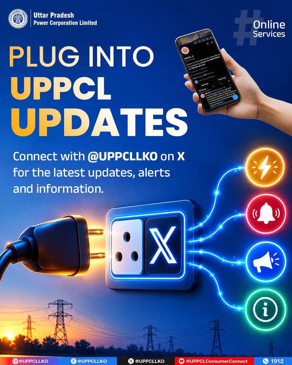 UPPCLLKO's tweet photo. Stay connected with UPPCL wherever you are. Follow @UPPCLLKO on X for timely updates, important alerts, service information, and the latest news from UPPCL.
https://t.co/29jPbidVkN 
#UPPCL #UPPCLLKO #FollowUPPCL #DigitalUPPCL

@CMOfficeUP
@EMofficeUP
@aksharmaBharat
@mduppcl https://t.co/LQ2bRoypGw