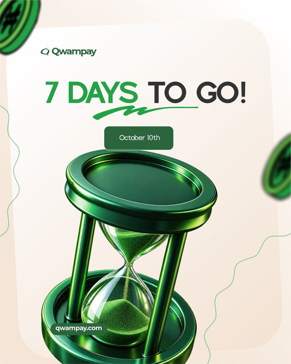 QwamPay's tweet photo. 7 days to go! 👀
We’re getting closer to making everyday banking feel as easy as sending a message.
QwamPay goes live in 7 days. 🚀
Join our waitlist with the link in bio! 🔗
•
#QwamPay #7DaysToGo #BankingOnWhatsApp #BankingMadeEasy https://t.co/yQwDCXcTo1