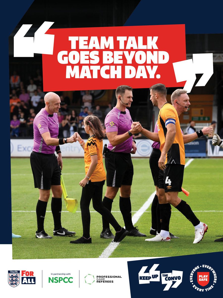 prorefofficial's tweet photo. Team talk goes beyond match day.  

On the pitch, the sidelines, the way home. Every part of football is an opportunity for a chat. 

This Play Safe Weekend, make time to ask, listen and respond so children and young people know they’ve been heard. 

#KeepUpTheConvo #PlaySafe 

https://t.co/JtX9vAV3XW