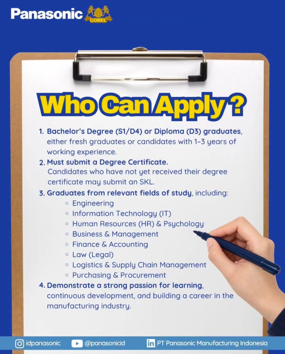 bisakerja_id's tweet photo. Panasonic Indonesia buka lowongan MT! 

Terbuka untuk banyak major/ jurusan, apply bisa ke link dibawah:

https://t.co/ffRkukpBPP https://t.co/jq3tPMXLup