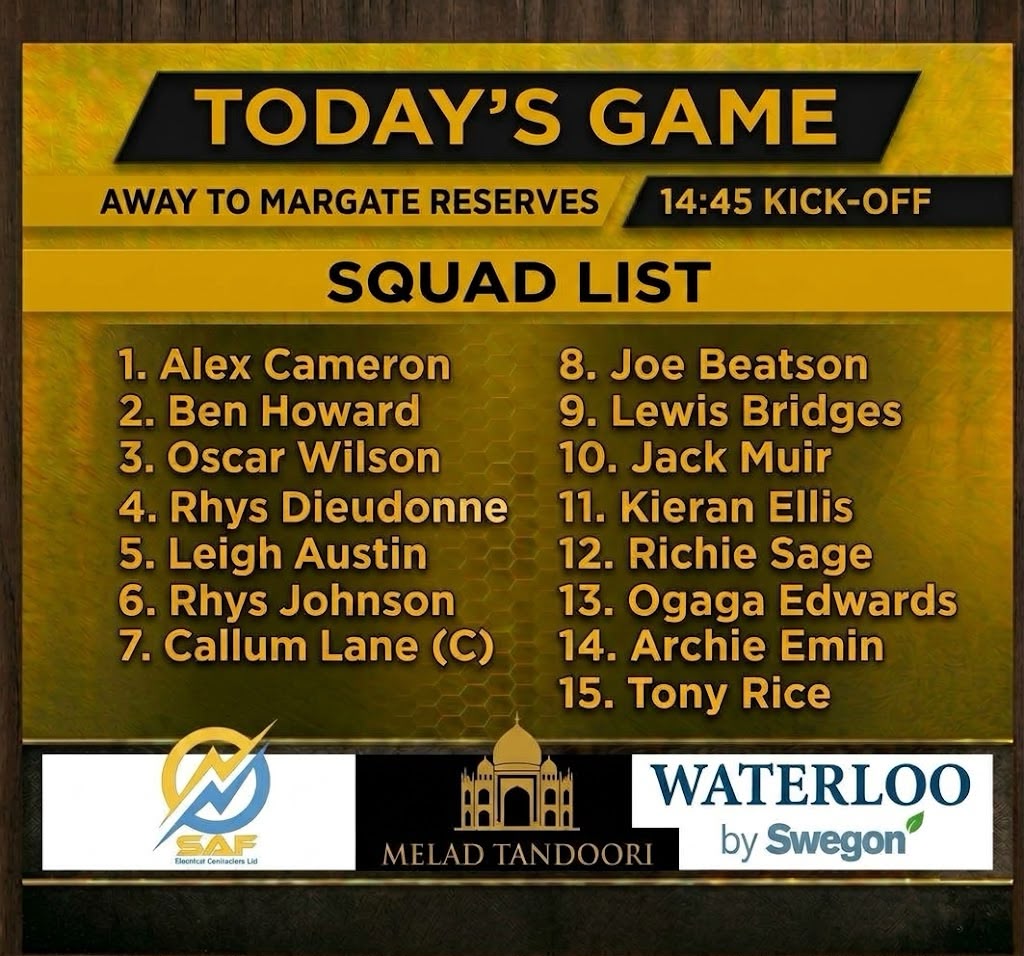 LarksRes's tweet photo. Squad list for today's away game to @margate_fc Res' in the league
New faces and a big game
@KCFL1516 https://t.co/VlbYDCV86J