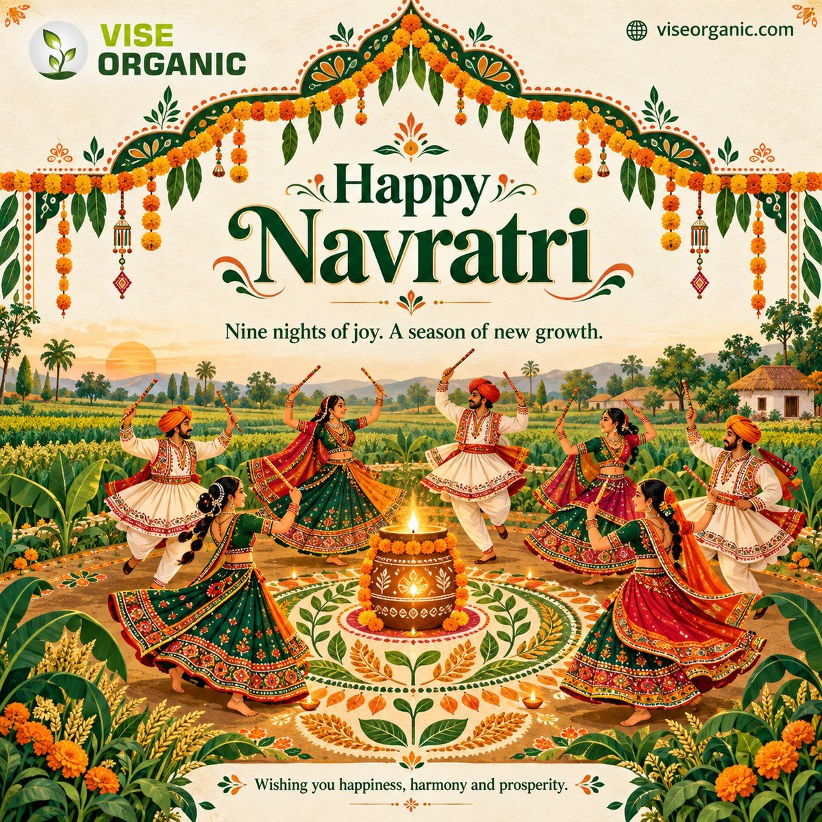 ViseOrganic's tweet photo. Nine nights of joy, a season of new growth! 🌱✨ Vise Organic wishes you a Happy Navratri filled with happiness, harmony and prosperity.
.
.
.
#HappyNavratri #ViseOrganic #NewGrowth #FestiveJoy #Prosperity https://t.co/i9GmJaph0T