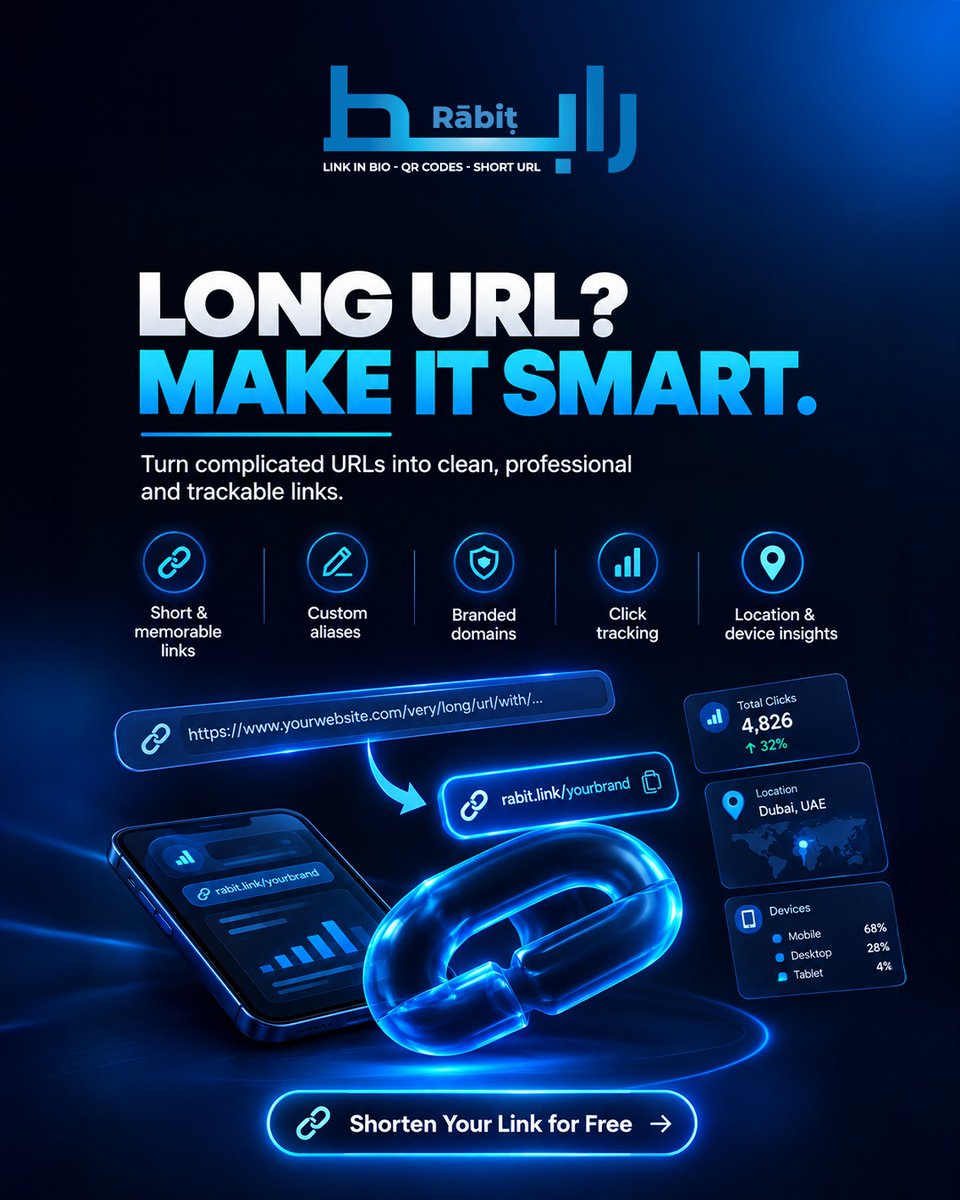creativeiinc's tweet photo. 🔗 Long URL? Make it smart! 

Turn complicated URLs into clean, branded &amp; trackable links with https://t.co/futTz4zdzQ.

✨ Short links | 🎯 Custom aliases | 📊 Click tracking | 🌍 Insights
🌐 https://t.co/c3EulHEQhZ | 📞 +971 55 869 4287 | 📲 @creativeiinc
#RabitAE #URLShortener https://t.co/tUisMCPwxN