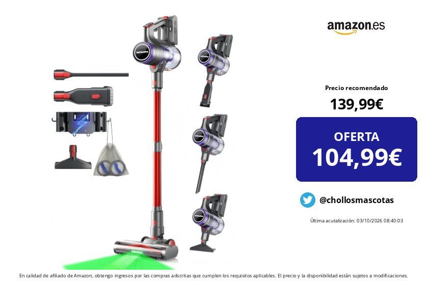 ChollosMascotas's tweet photo. ❌ Precio recomendado: 139,99 €
💶 OFERTA: 104,99 € (-25%)
✅ Cómpralo aquí 👉 https://t.co/RvwYHmw796
VACTechPro Aspiradora sin Cable, Aspirador Vertical, Rojo y Morado
#aspirador #aspiradora https://t.co/PDHoMm6UYD