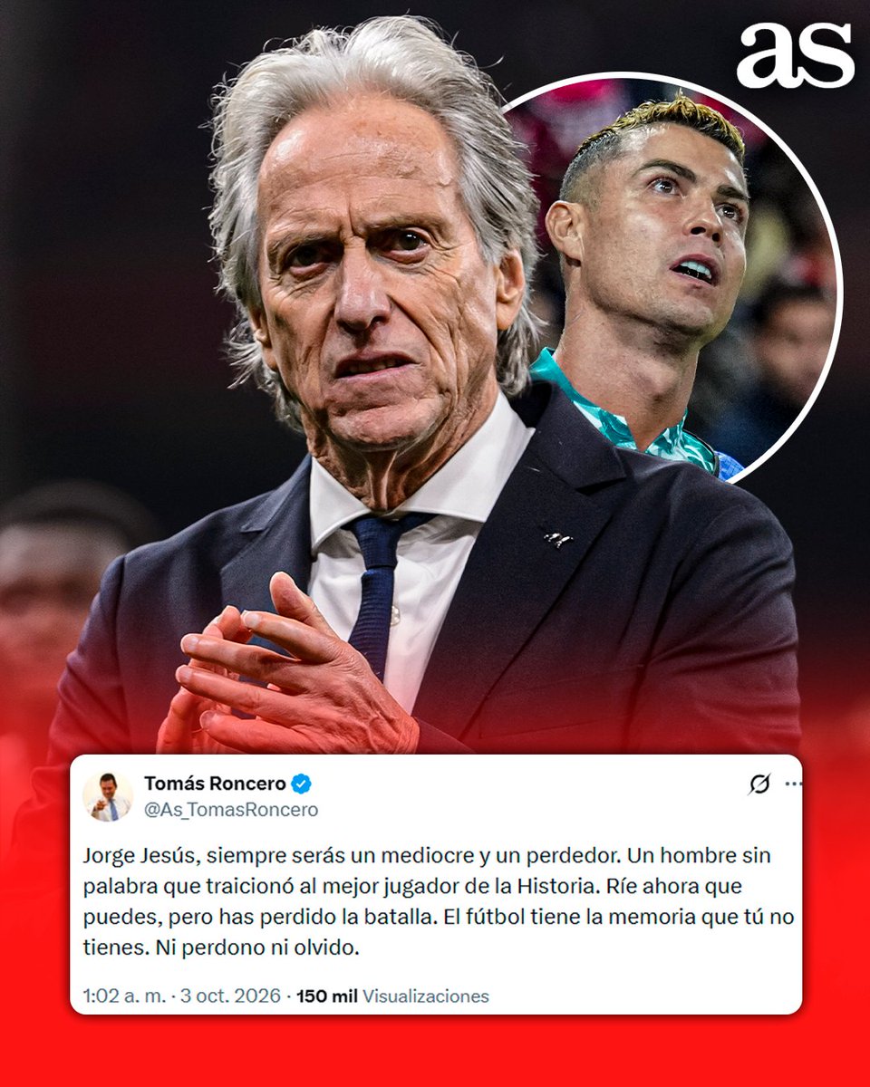 diarioas's tweet photo. 💥 @As_TomasRoncero explota contra Jorge Jesus por el 'Caso Cristiano' https://t.co/vumtaqURkQ