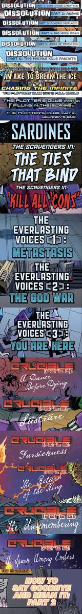 Lavender19K's tweet photo. Screenshotted issue titles from MTMTE/LL (S1-S2-S3-crossover)
Tbh I never really paid much attention to these titles before, but one day I found them pretty interesting both in terms of art style and meanings. They kinda look like posters when put together and it’s fun 😸 https://t.co/yvu8ab5d51