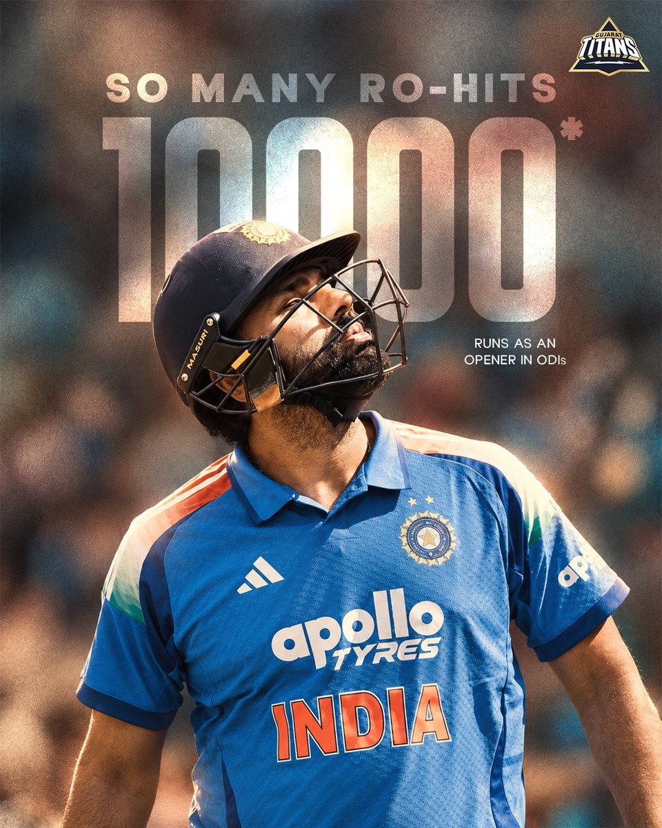 ChikuTalks_15's tweet photo. Gujrat Titans Poster for Rohit Sharma becoming the Fastest player to hit 10000 runs as an Opener. https://t.co/jAJL9ENra4