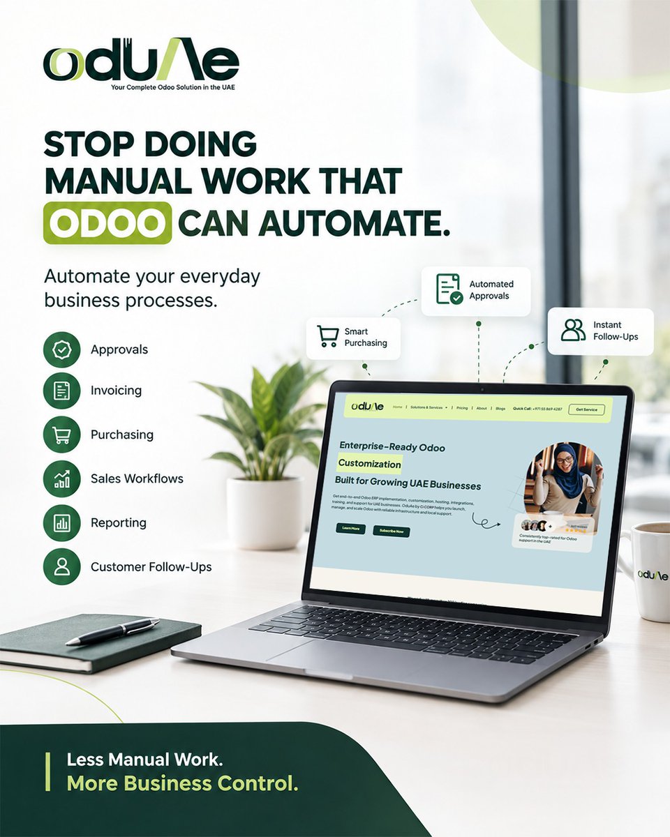 creativeiinc's tweet photo. 🚀 Stop doing manual work that Odoo can automate!

Automate approvals, invoicing, purchasing, sales workflows, reporting &amp; customer follow-ups. ⚙️

Less manual work. More business control. 💼

🌐 https://t.co/i309TuyPwL
📞 +971 55 869 4287

#Odoo #OdooERP #BusinessAutomation https://t.co/PCAl6h3aBG