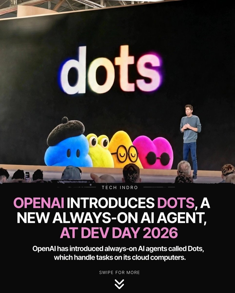 techindro's tweet photo. OpenAI Dots are here. Here's what they actually do.

OpenAI just dropped Dots at DevDay 2026 &amp; the agentic shift is real:

· 24/7 Always-On Execution

Where can you try it?

· ChatGPT Pro mode
· ChatGPT Business Premium
· OpenAI Developer Dashboard (via the new Agentic API suite) https://t.co/EEqwWIGUjG