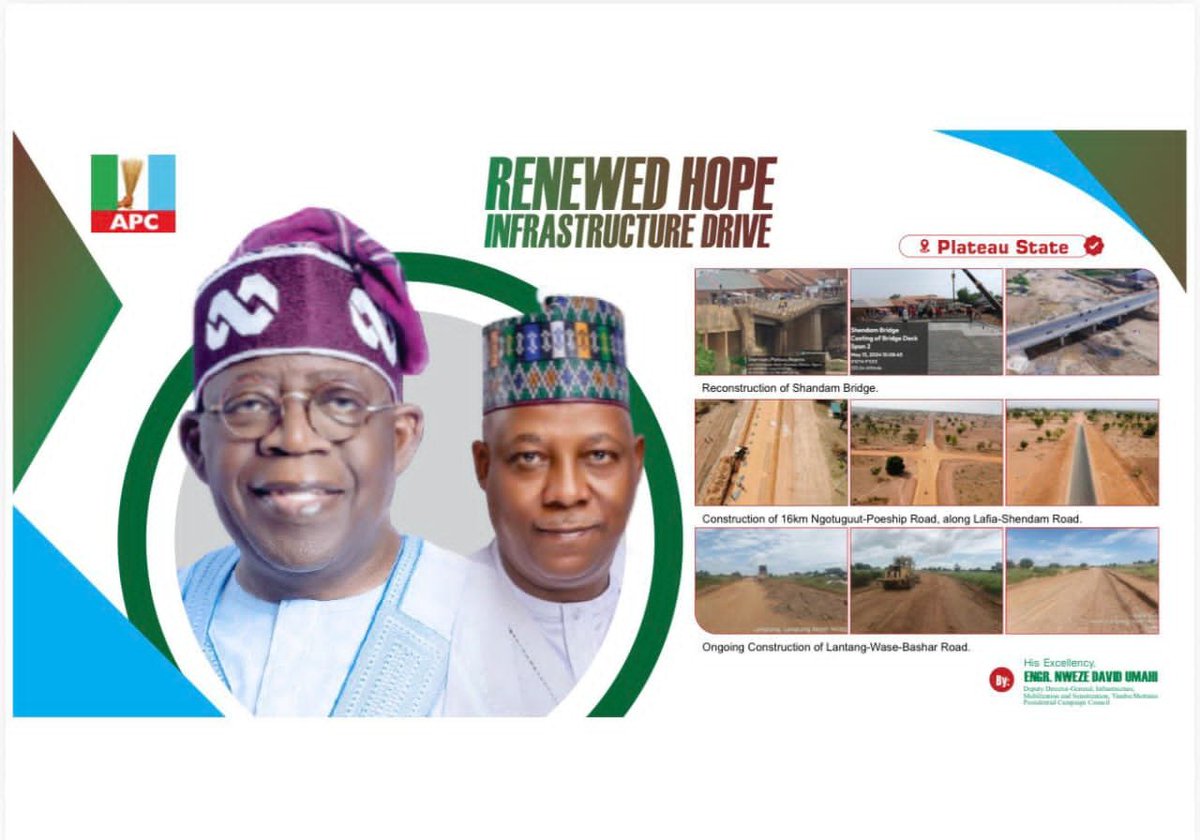 AbsalomTis's tweet photo. Renewed hope infrastructure in Plateau State: Reconstruction of Shandam Bridge.  Construction of 16km Ngotuguut-Poeship Road, along Lafia-Shendam Road.  Ongoing Construction of Lantang-Wase-Bashar Road.
Ongoing construction of Akwanga-Jos-Bauchi Road, a 1,100 km legacy project https://t.co/CsYJTeOQxu