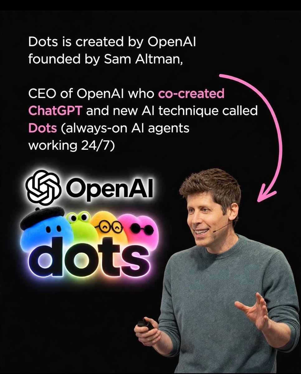 techindro's tweet photo. OpenAI Dots are here. Here's what they actually do.

OpenAI just dropped Dots at DevDay 2026 &amp; the agentic shift is real:

· 24/7 Always-On Execution

Where can you try it?

· ChatGPT Pro mode
· ChatGPT Business Premium
· OpenAI Developer Dashboard (via the new Agentic API suite) https://t.co/EEqwWIGUjG