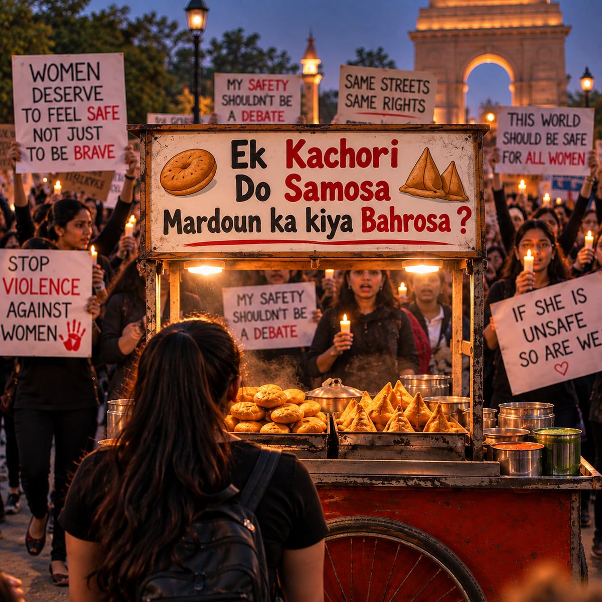 riyamishra986's tweet photo. To those against this protest: do you trust men? When your mother, sister, or wife goes out alone, are you truly relaxed? Yet you’re the ones telling women to carry pepper spray and protect themselves. If women feel unsafe, maybe it’s time to ask who creates that fear? #safewomen https://t.co/Okw0VLMoIf