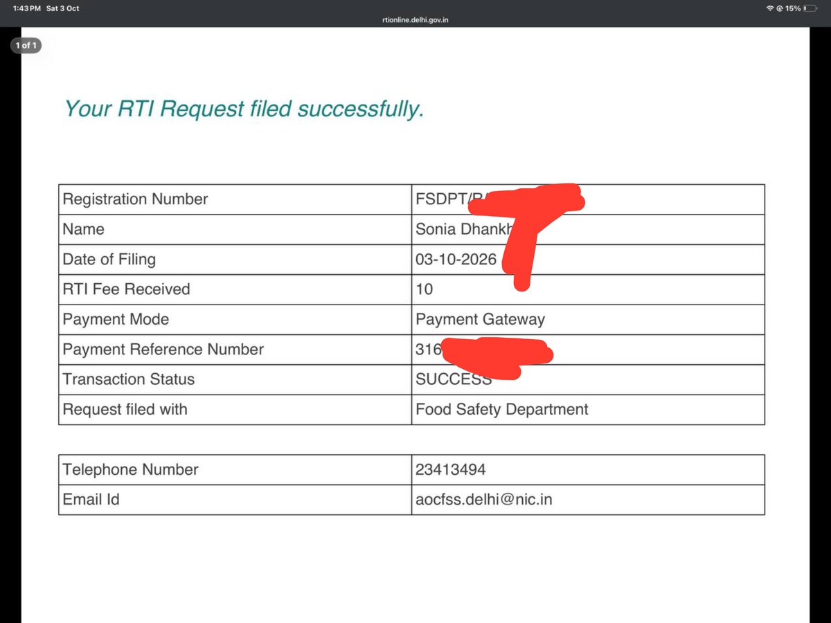 Soniadhankr's tweet photo. Filed an #RTI with the Department of Food Safety, Delhi regarding recent food hygiene inspections and sample testing data as an assignment of PPF @CSEPlanB 
Citizens have a right to know if the food being served in the capital meets basic safety standards! 
#FoodSafety #Delhigovt https://t.co/5j3WTcKkBF
