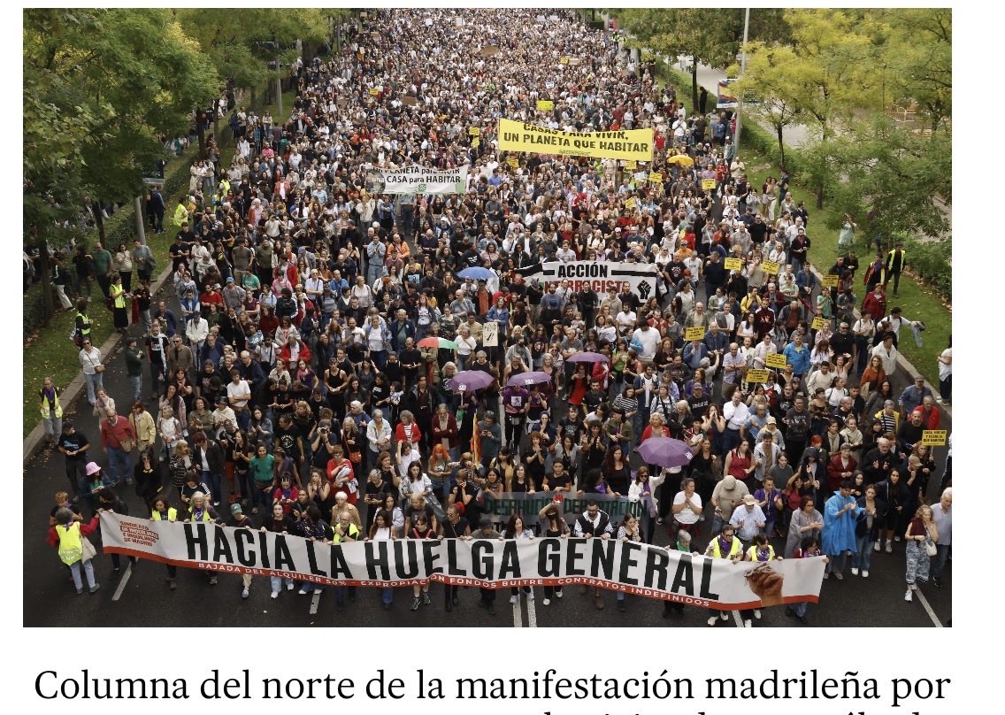 ErnestoEkaizer's tweet photo. #Vivienda El tsunami de la vivienda rompe todos los diques. Las manifestaciones masivas recorren las principales ciudades de España. 
Huelga general gobierne quien gobierne. https://t.co/ejDSSOTwTv