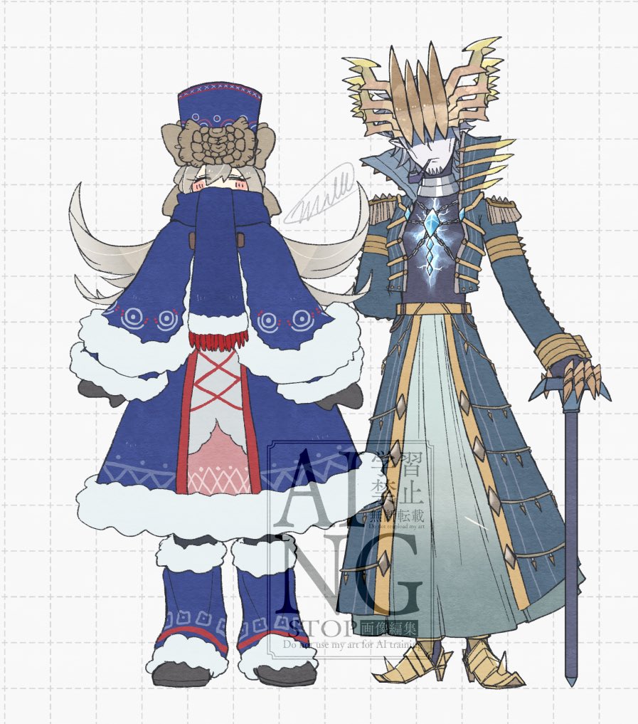mul_kkoi's tweet photo. 【モ擬人化】
カ''ムートとタ''ハト''並べてみた。（ダのは立ち絵流用） https://t.co/D6mpvfvTtw