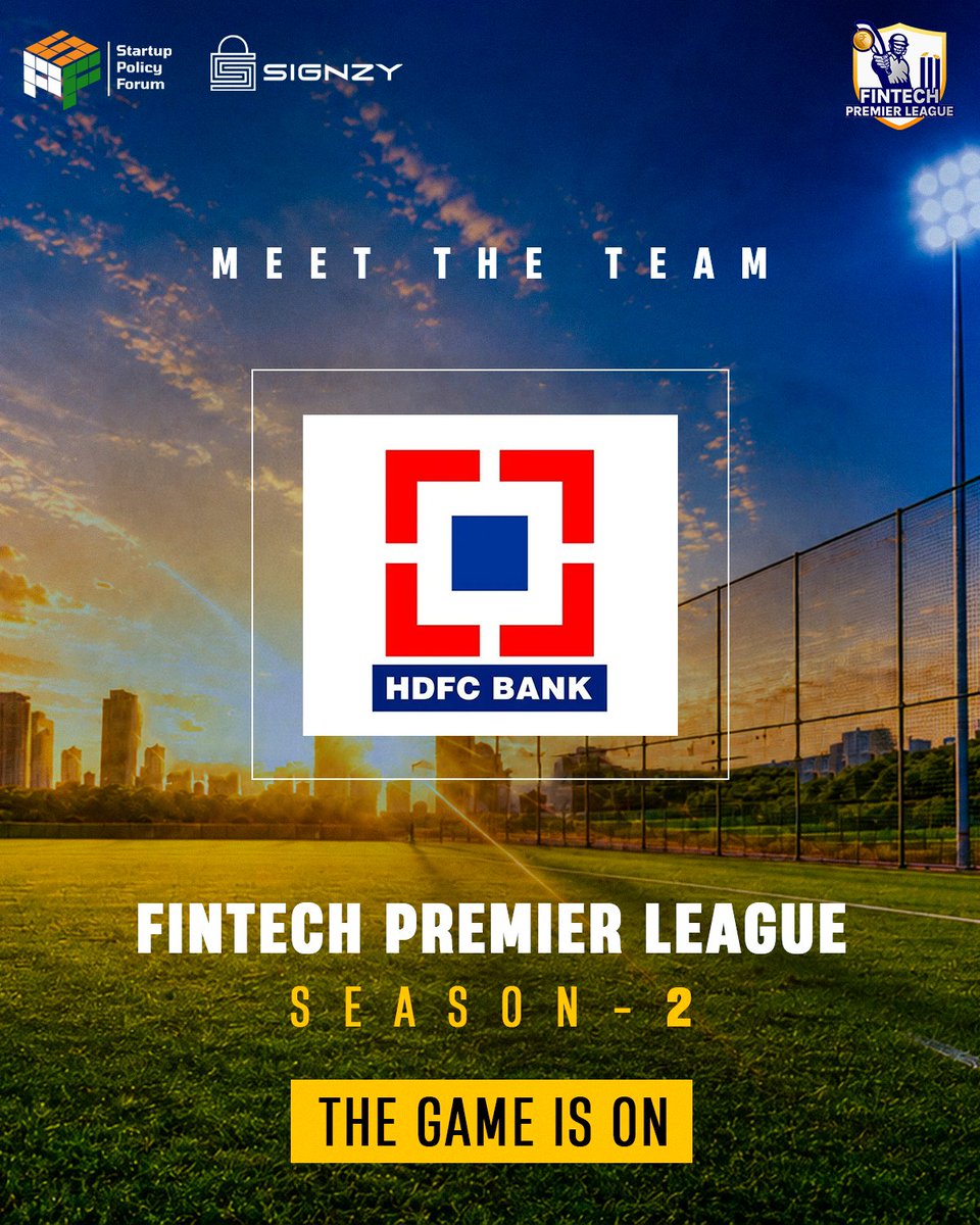 FintechOnPitch's tweet photo. Bring it on, HDFC Bank 🔥

Welcome to the FinTech Premier League Season 2 🏏

@lawyer_intech @shwetarkohli @teamsignzy @spf_india @HDFC_Bank https://t.co/AjbrRzV8cL