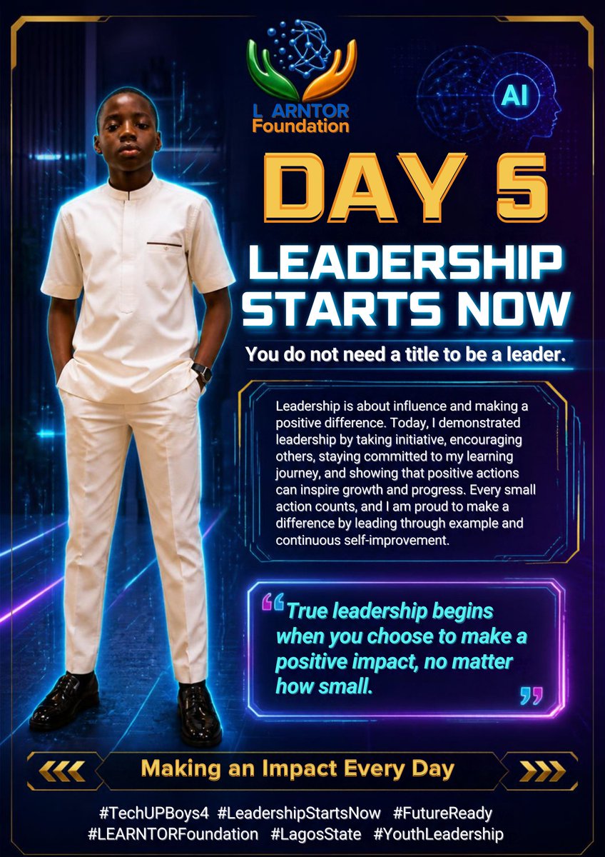 LadeneganS06x's tweet photo. 👑 Leadership is about influence and making a positive difference.

Today, I made an impact by taking initiative encouraging others stay committed to my learning journey and showing that positive actions can inspire growth and progress every small action count.@MGI https://t.co/RAP3fP6xYm