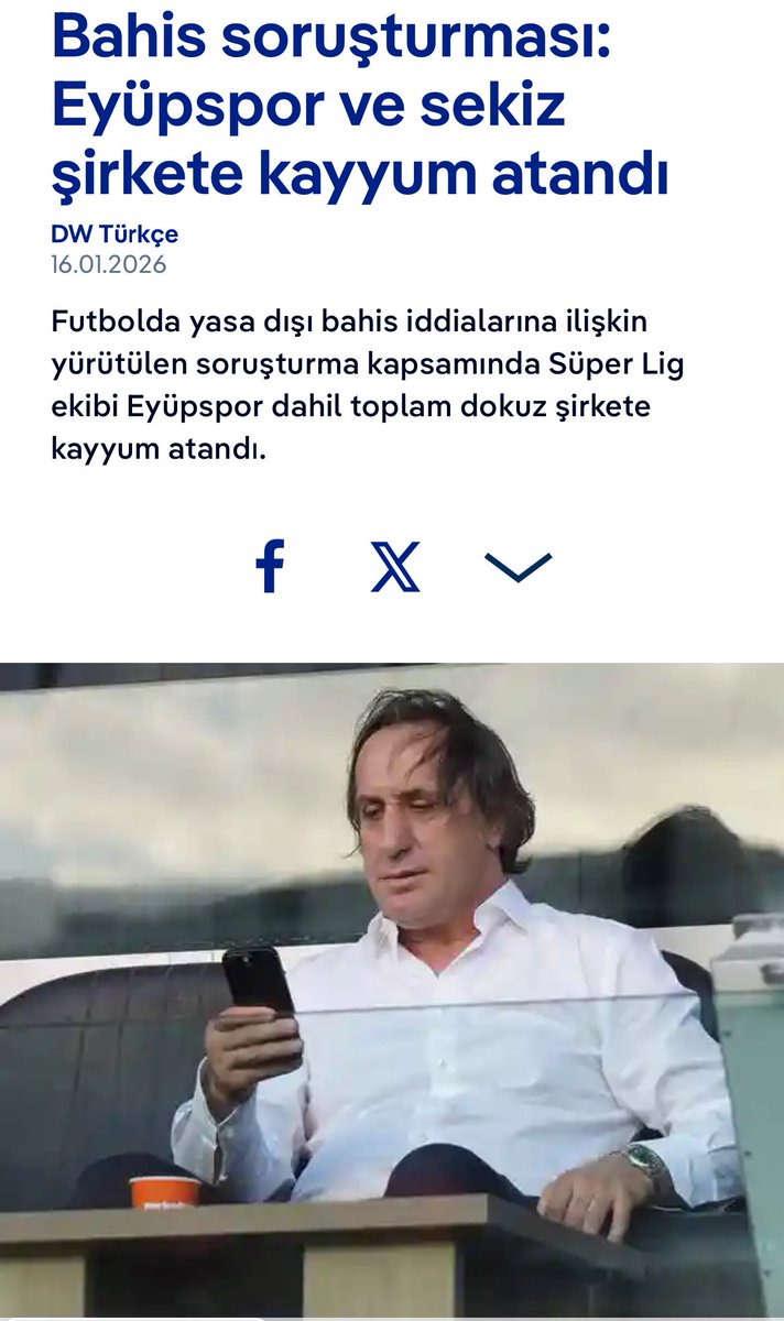 cenkozbay's tweet photo. Kasım 2025’de
Eyüpspor başkanı
ve
hakemler Erkan Arslan, Nevzat Okat ve Yakup Yapıcı

 "müsabaka sonucunu etkilemek" 

suçlamasıyla tutuklandı.
TFF başkanı 152 hakemin “aktif” bahis oynadığını iddia etti.

Bugünkü iddialardan çok daha ağırdı

Sonuç ne oldu
Süperlige ara mı verildi?

Mesela, hangi müsabakaların sonucunu etkilemişti Eyüpspor başkanı ve bu hakemler? Neden kimse merak etmiyor?

Şu an Eyüpspor TMSF’de, başkanı atanmış başkan!

Kimseden gık yok!!
Kimse samimi değil