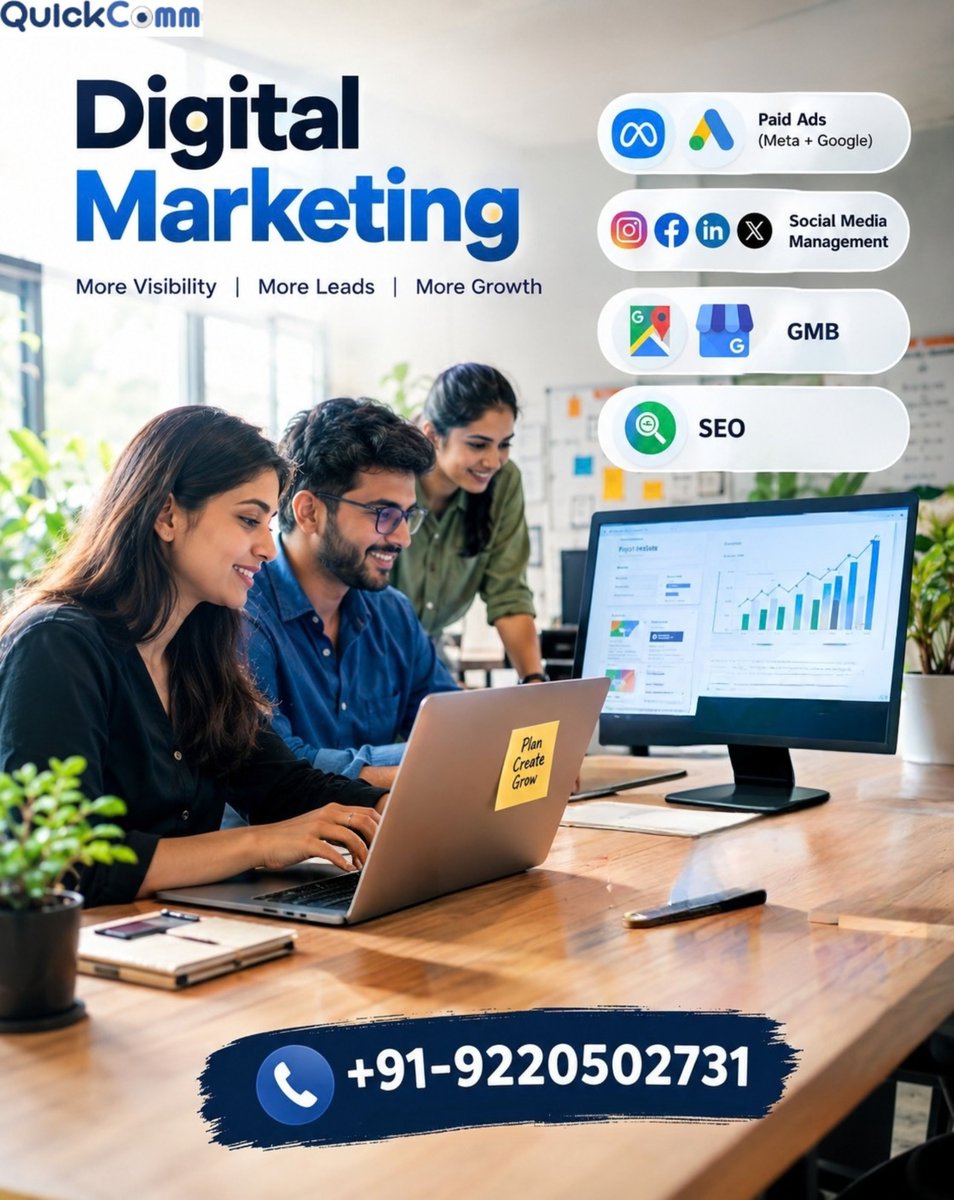 Quickcommtech's tweet photo. Being seen is easy.
Being found by the right people is the real challenge.
QuickComm brings Paid Ads + Social Media + GMB + SEO together to turn digital visibility into business opportunities.

📞 +91-9220502731
🌐 https://t.co/2j0ctNF8am

#DigitalMarketing #SEO #LeadGeneration https://t.co/z2KhRA0zLc
