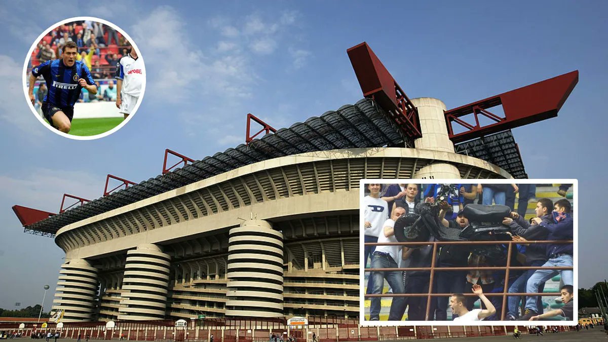 klyczki's tweet photo. On May 6, 2001, Inter fans stole an Atalanta supporter's scooter outside San Siro, sneaked it past security, dragged it to the 2nd tier and threw it over the edge.

Inter got a 2-match ban, but the flying moped became Serie A folklore. 🛵

#Inter #SerieA #Ultras #Calcio https://t.co/NSwN1ORNzj