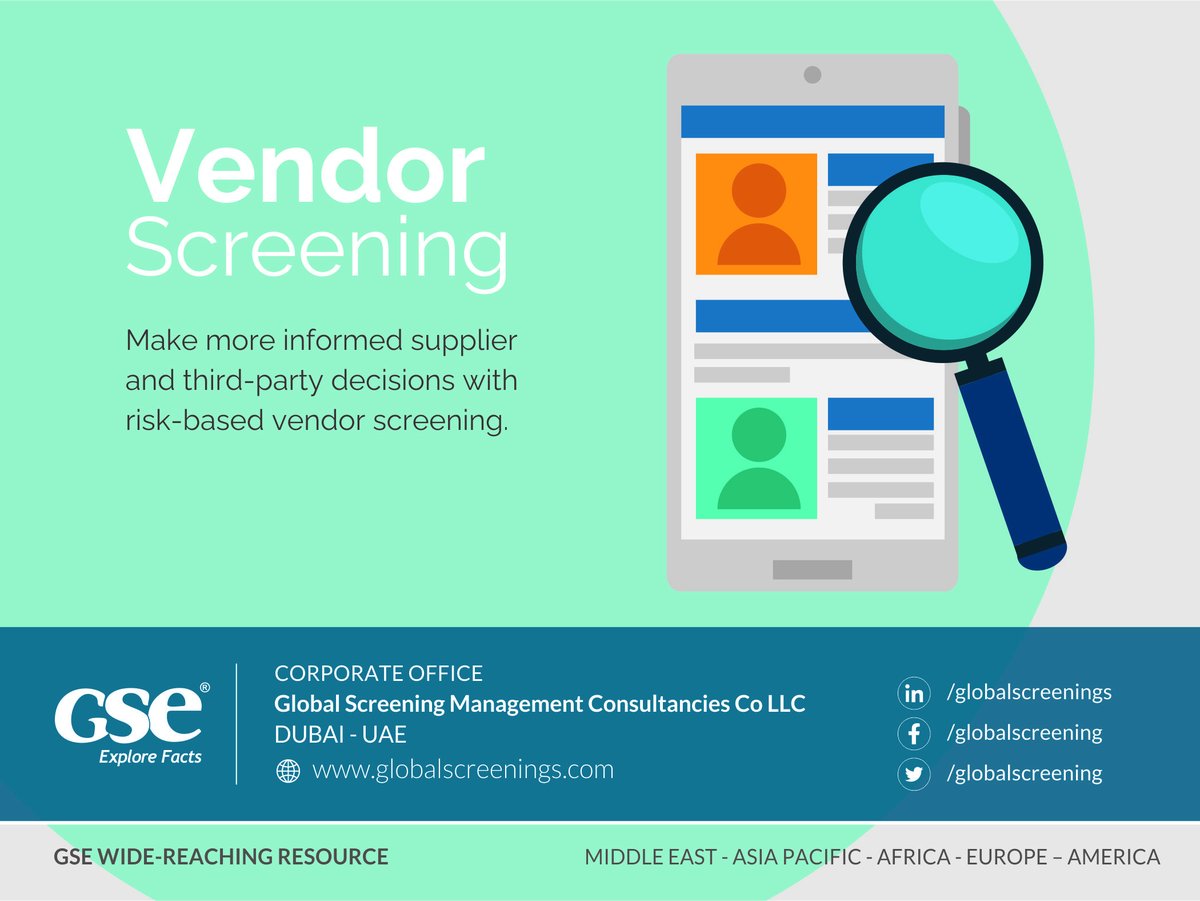 globalscreening's tweet photo. Global Screenings provides #vendorscreening #services to help #organizations review the #background, #ownership, standing, and #risk #profile of prospective and existing #thirdparties. 

#gloablscreening 

https://t.co/XQW9LW6ULW https://t.co/lwTUoPExJK