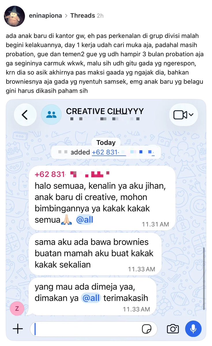 saphelune_'s tweet photo. belagu dari mana nya sih? orang baru masuk kerja day 1 yg bener tuh harus gimana? ciumin tangan seniornya satu persatu kah? 

amit amit, semoga kita dijauhkan dari lingkungan kerja yg toxic dan nganggep semua orang di tempat kerja saingan. https://t.co/dJXnQ9w9rm