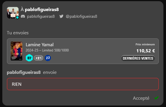 packfeverTCG's tweet photo. 🚨 HERE WE GO AGAIN ! 🚨

ANOTHER claim live on Packfever
Packfever → Sorare ✅

@pablofigueiras8 pulled Lamine Yamal (FC Barcelona 🇪🇸) T0 Classic in-game
→ real Sorare card now delivered to their wallet 🔵🔴

The bridge works.

Done deal.

#Sorare #Packfever https://t.co/fxR4BnAfXY