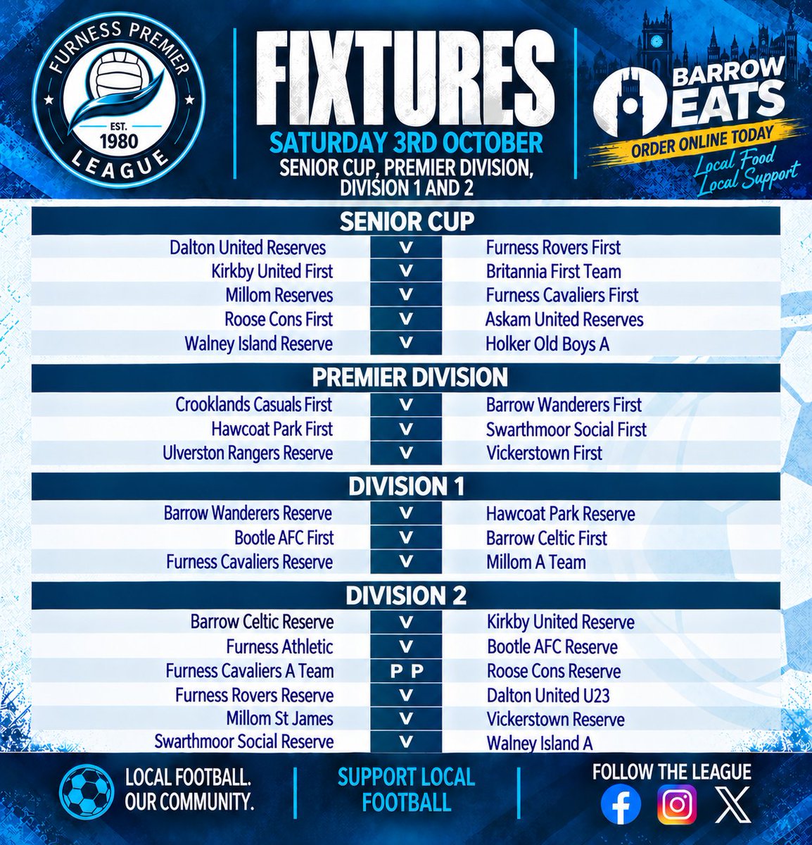 FurnessPL's tweet photo. This weekend starts the Senior Cup first round with a number of our teams taking a break from league action. 

All games 2pm Kick off

@NLCumbria @NonLeagueFix https://t.co/l6pcXb2TWg