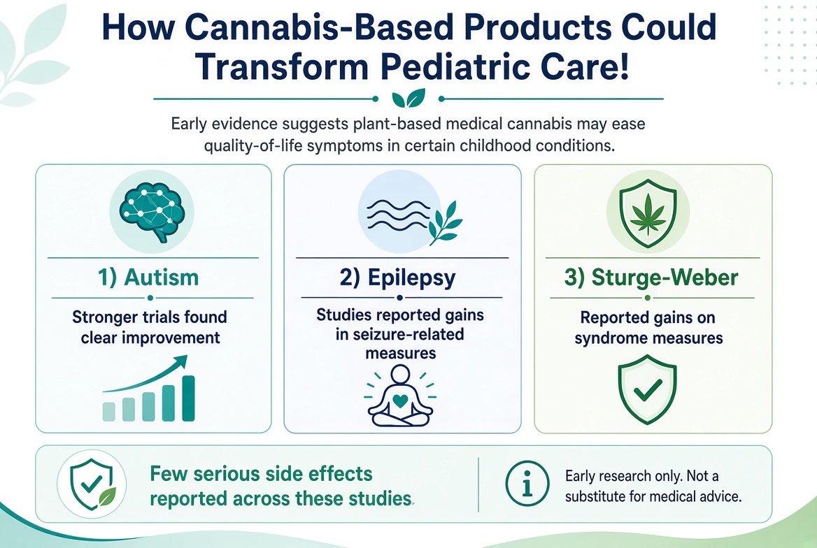 marclanders's tweet photo. How Cannabis-Based Products Could Transform Pediatric Care!

The stronger autism trials found clear improvement; other studies reported gains in epilepsy and Sturge-Weber measures, with few serious side effects.

Early evidence suggests plant-based medical cannabis may ease quality-of-life symptoms in these conditions.

https://t.co/WH6VAbHiVl
