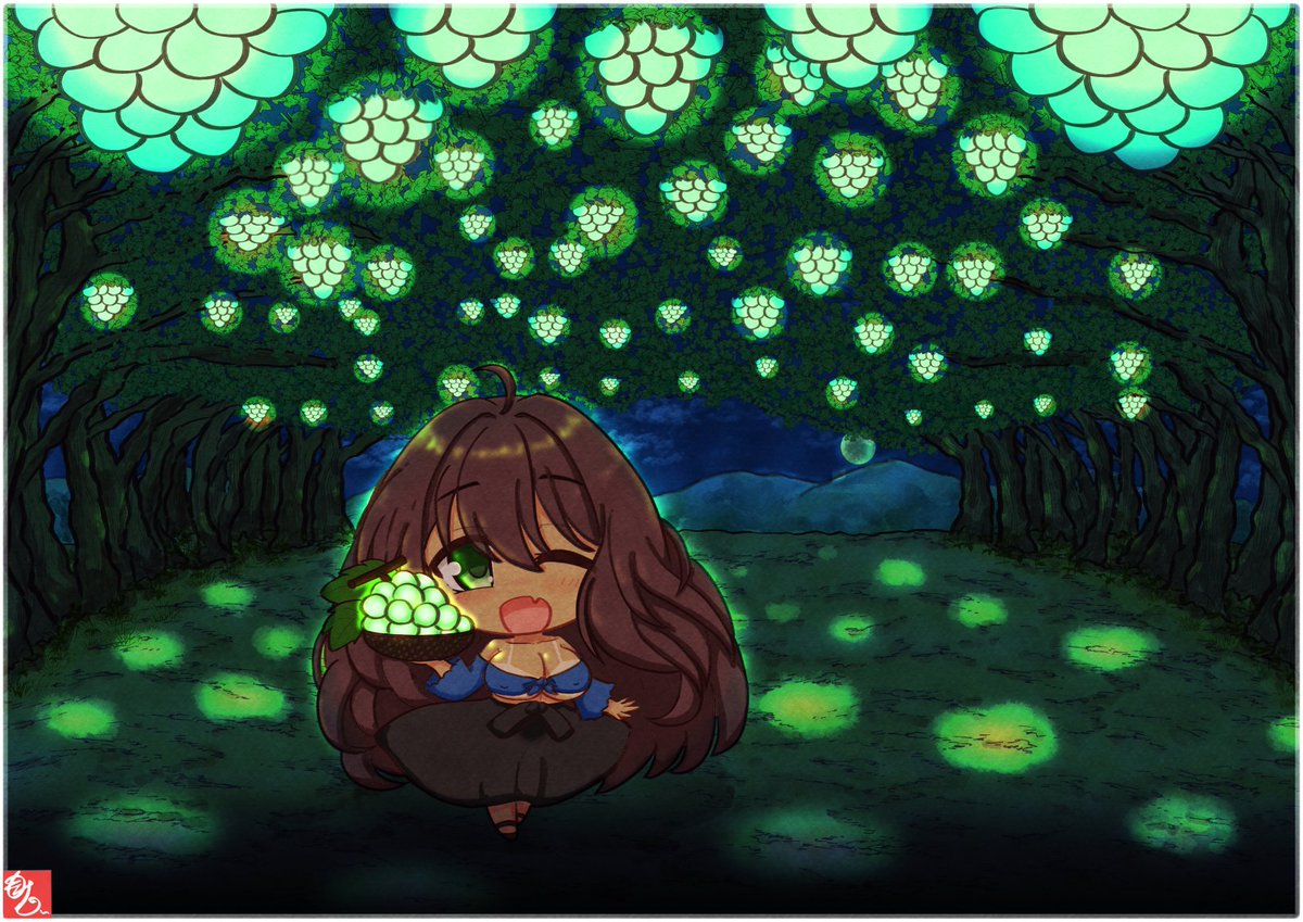 mokezi3's tweet photo. 月夜に輝く甘い宝石
旬の月夜に輝くムーンマスカット
いかがですか?
#イラスト　#風景　#女の子 https://t.co/FY4OypjgmV