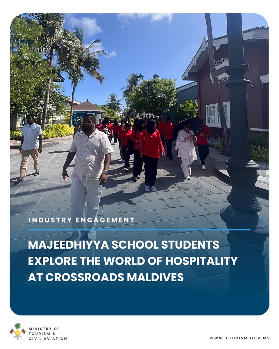 MoTmv's tweet photo. As part of World Tourism Day 2026 celebrations, Majeedhiyya School students explored the vibrant world of hospitality and tourism during a visit to Crossroads Maldives. From discovering the diverse experiences offered across the destination to learning about career pathways within the industry, students gained valuable insight into the innovation, collaboration, and service excellence that drive tourism in the Maldives.
#WorldTourismDay2026 #Resortexposuretrips2026