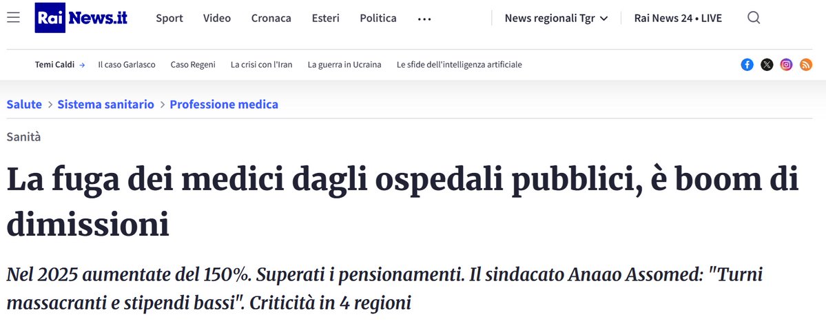 MedBunker's tweet photo. 🧵Perché i medici "scappano" dagli ospedali?
Dovete sapere che per un medico della mia generazione lavorare in ospedale era un obiettivo, un traguardo prestigioso e prezioso. Negli anni, prima gradualmente, oggi in maniera impressionante, la percezione di questo ruolo è cambiata, oggi praticamente tutti i medici ospedalieri hanno la tentazione (a volte solo la speranza) di cambiare vita lavorando solo in privato e tantissimi fanno direttamente questa scelta, persino molti giovani a inizio carriera. 1/9
https://t.co/dJPx8ClKb8