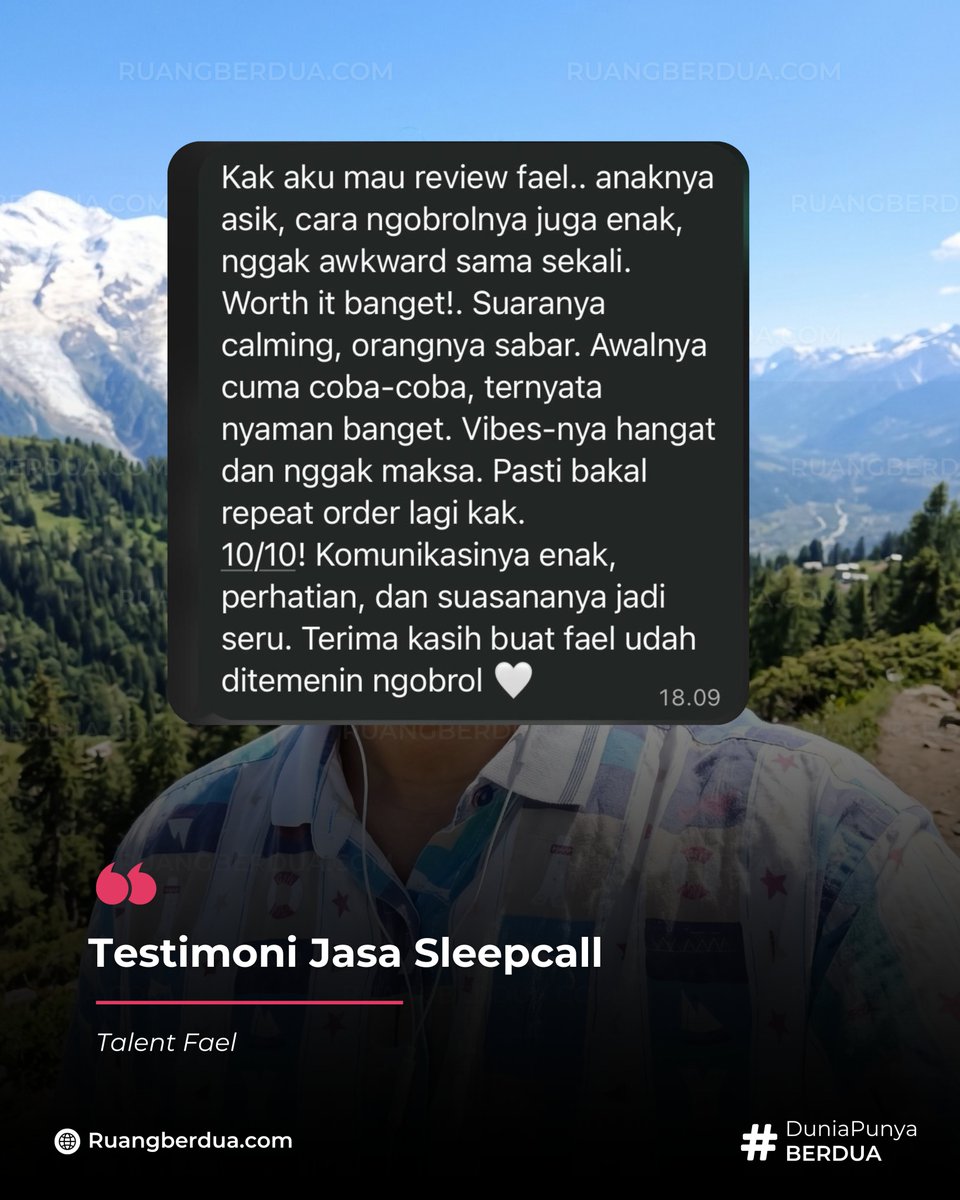 Ruang_berdua's tweet photo. buatan yg nyari temen sleepcall santai tp perhatian, fael juaranya sih. ga bakal canggung, komunikasinya juga enak bgt🫶

https://t.co/lPlPAFWyQs

#sewapacar #rentalpacar #jasasleepcall #zonauang https://t.co/gNeW7eOtZr
