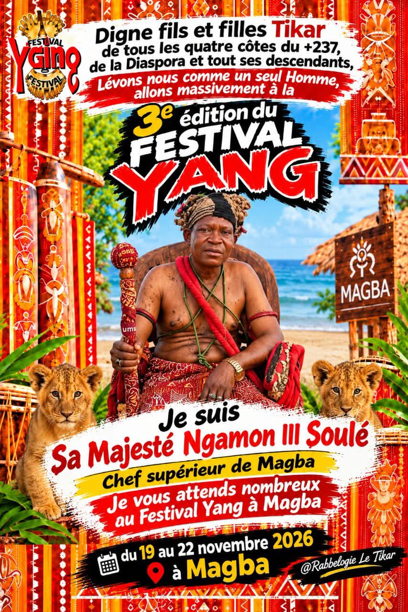 RabbelogieT's tweet photo. Sé Béni Moukam🙏🏾🙏🏾

Le chef superieur de Magba Sa Majesté NGAMON III SOULÉ nous attend NOMBREUX au Festival YANG a Gba👌🏾👌🏾👌🏾 https://t.co/DSjdDOkt7e