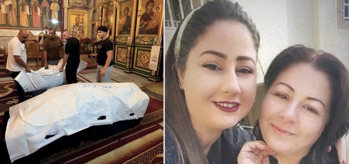 swilkinsonbc's tweet photo. Gaza’s Greek Orthodox Church prepares to bury Maysa Daoud &amp; her daughter, bombed to death by the israelis in their home as they slept https://t.co/0QbQUxw0fc