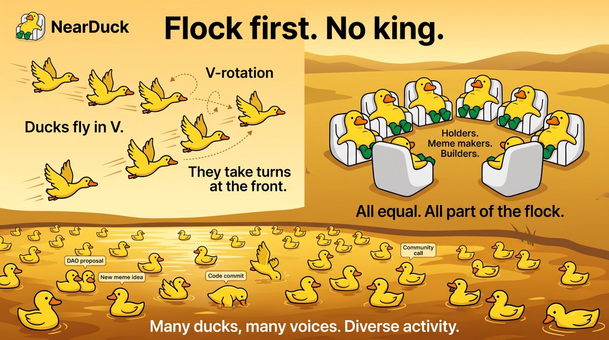 nearduckxyz's tweet photo. Flock first. No king. 🦆

Everyone has a place in the pond — holders, meme makers, builders, and every duck in between.

No single duck leads forever. We move together, take turns, and keep the flock moving forward.

$NEARDUCK | @Robinhoodapp
https://t.co/5JpnhEtCB2 https://t.co/tNF5S2Xj5W