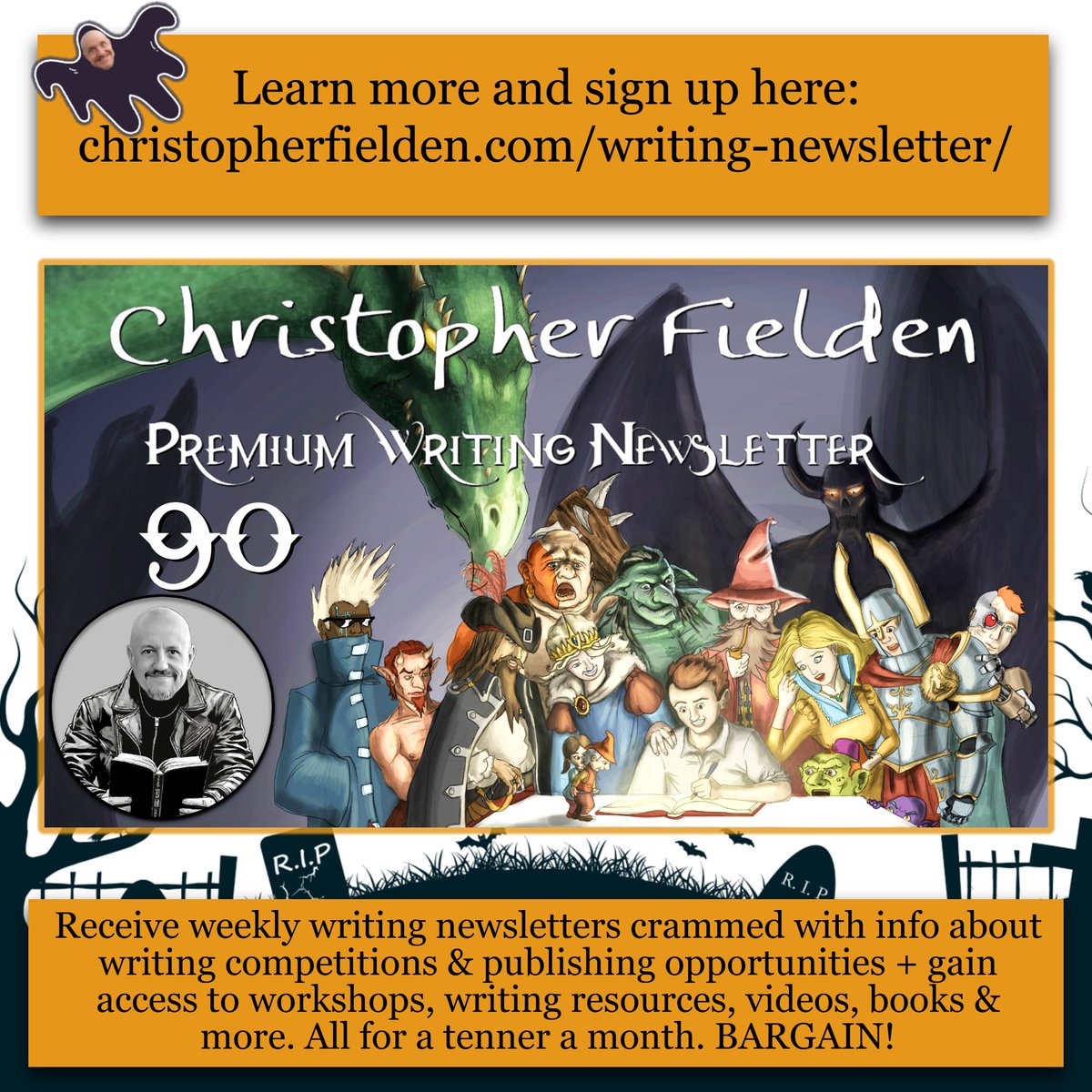 ChrisFielden's tweet photo. In ✍️ newsletter #90: a spooky October writing prompt + more writing competitions &amp; publishing opportunities + meeting dates for 2026 &amp; 2027 🎉 If you're interested in subscribing please visit: https://t.co/cqAqf5oDaM https://t.co/aySKiaMHPe
