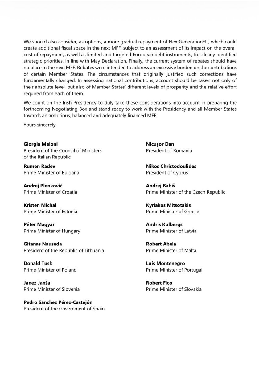 NicusorDanRO's tweet photo. Together with @GiorgiaMeloni 🇮🇹, we united 17 Friends of Cohesion EU Member States around a common objective: preserving Agriculture and Cohesion as central priorities in the next European budget, while ensuring adequate resources to address Europe’s new challenges.
 
We strongly believe this is doable – and we addressed a joint letter to @MichealMartinTD 🇮🇪 as Presidency of the Council of the EU 2026 @Ireland2026eu, ahead of the next steps in the MFF negotiations.