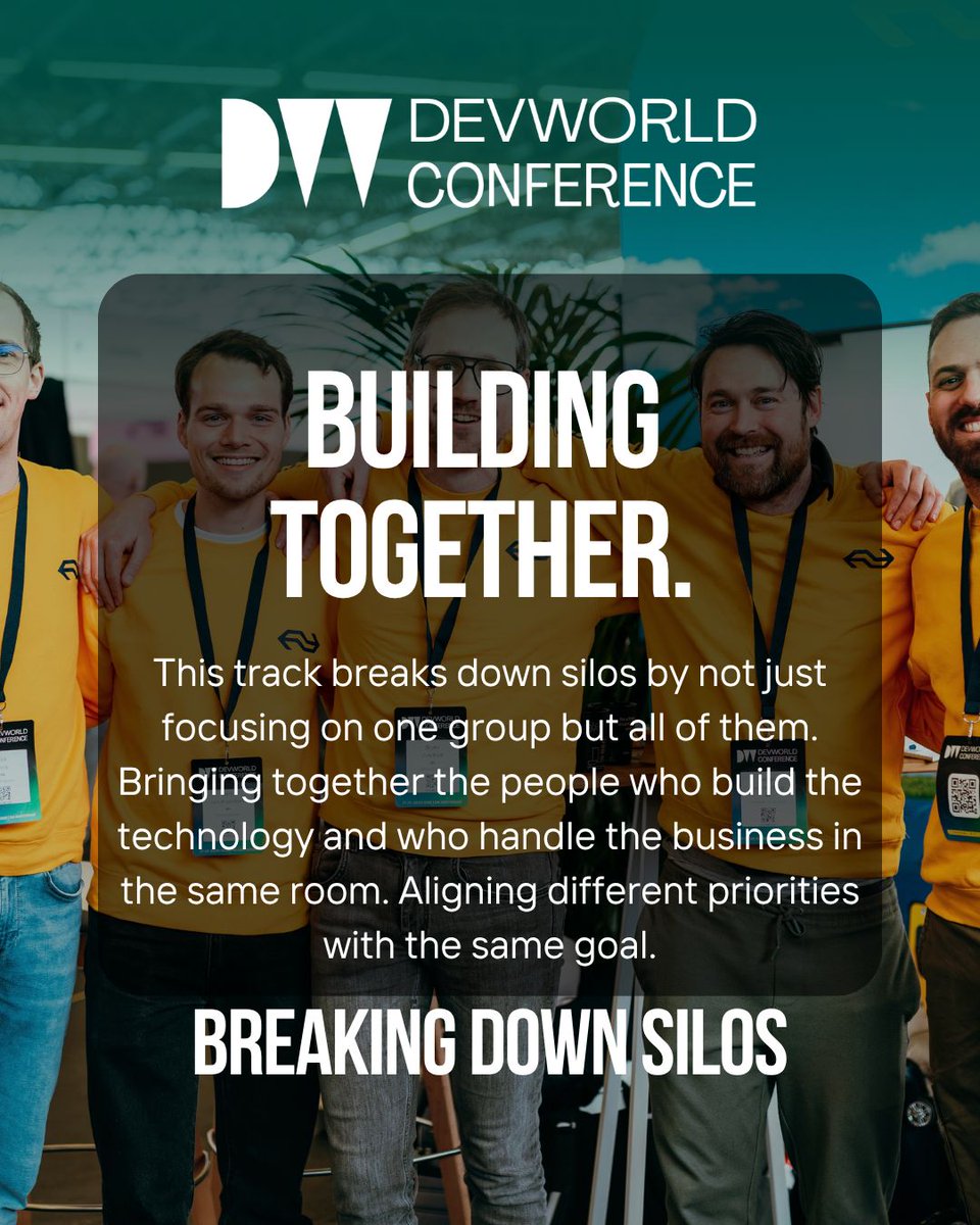 devworld_conf's tweet photo. 🤝 The hardest problems in tech don’t always belong to one team.

The Align & Lead knowledge track brings product, engineering and leadership into the same room to tackle the gaps between what teams build, what organizations need, and how we lead through change.

Come for the conversations. Leave with a shared language you can take back to your team.

Align & Lead at DEVWorld. 🚀

#devworld #engineeringleadership #productmanagement #techleadership
