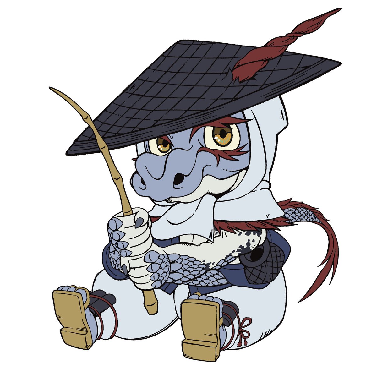 monsteration's tweet photo. 🐳モンス旅参加キャラ紹介🐳

【File.04】冠威　(カムイ)

海底の国からやってきた、釣り好きな龍のご老��🐉
昔はとてもエラい神サマだったとか…？

銀色の尻尾に魚籠を携え、人間のみなさんとお話ししにやってきます！

#モンス旅2026  #モンスタレーションクラブ https://t.co/eT4wVAytEs