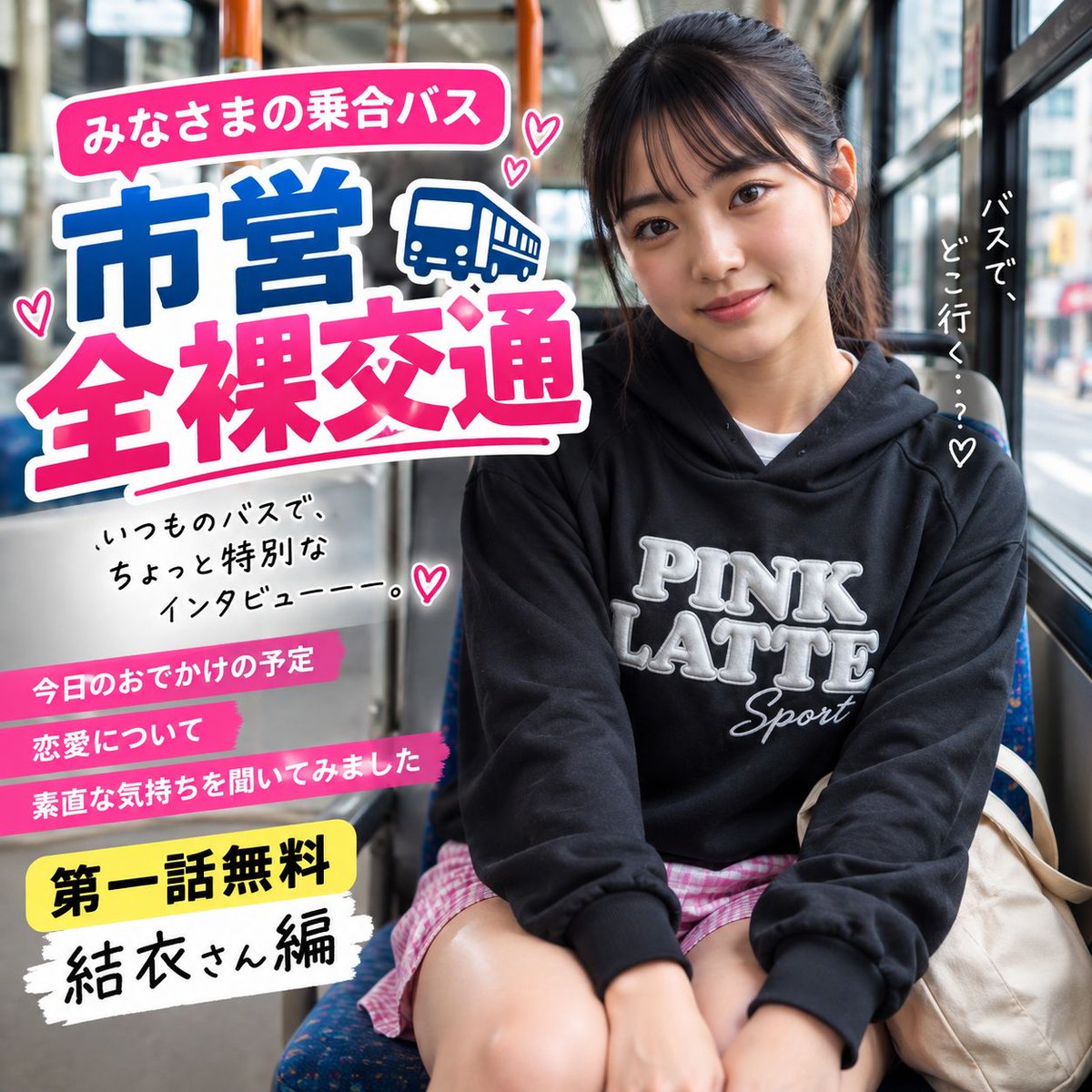mousoueizouk's tweet photo. みなさまの乗合バス 市営全裸交通【第1話】 結衣さん編 

いつもの路線バス、いつものおでかけ。
でも、インタビューはちょっと普通じゃない。

走行中のバス車内で、女性乗客に突撃インタビュー！

https://t.co/69d5067B3P https://t.co/qabYNFc5eP