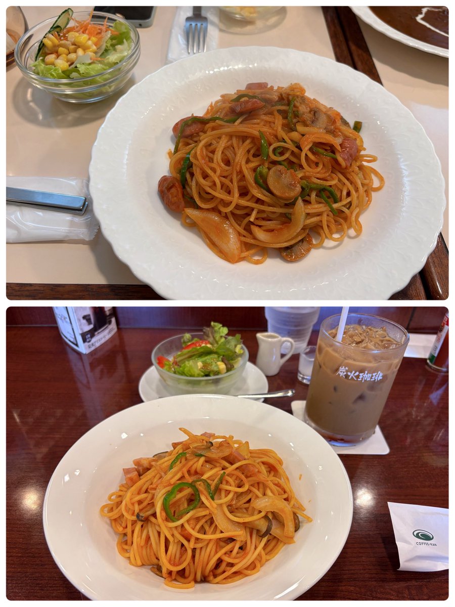 5mori2's tweet photo. 喫茶店のナポリタンやオムライスが無性に食べたくなる時があります🍝

昔ながらの喫茶店はお椀のお味噌汁が付く😆
(福神漬け付きは両方取りのオムナポリタン) https://t.co/VrBMrl0Ck8
