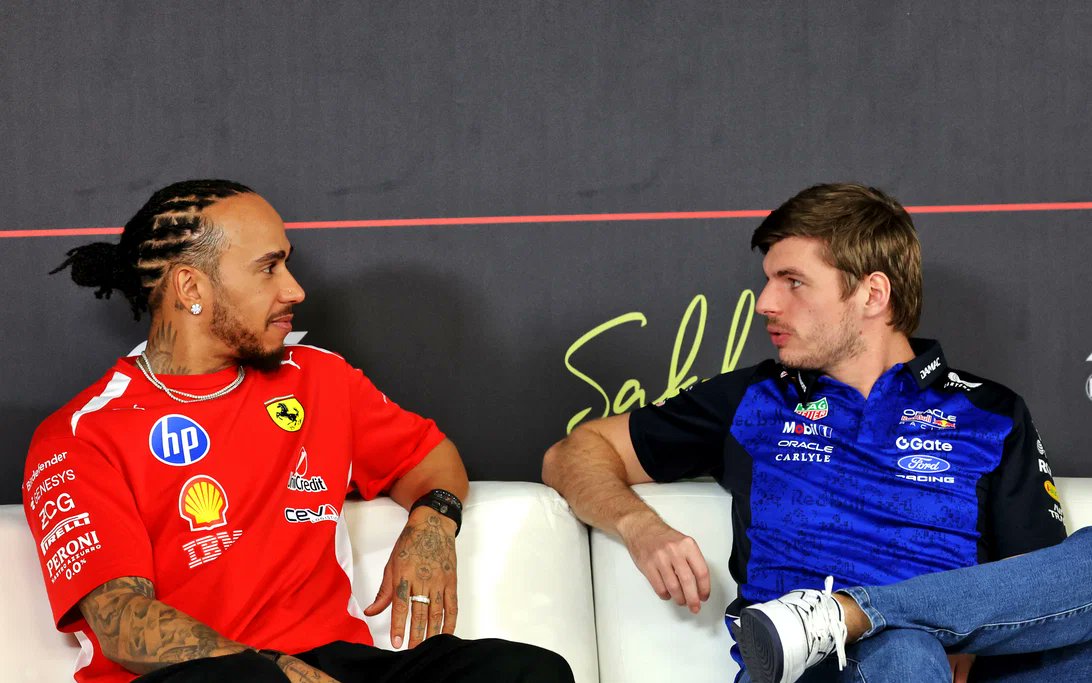 F1GuyDan's tweet photo. For the first time since Hungary in 2023, Max Verstappen and Lewis Hamilton will start alongside each other on the front row 👀 https://t.co/br03ctsQeI