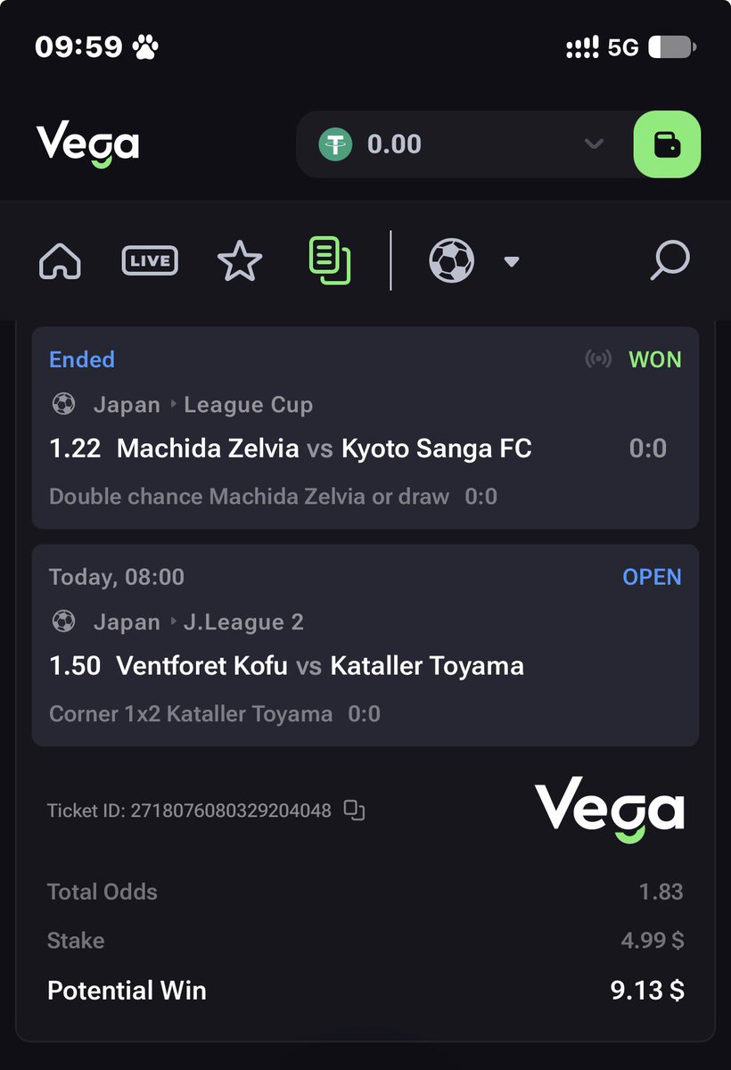 MosesJaytn's tweet photo. ID: Mosesjaytn

Just placed my first bet on @vegabet this morning 
Good interface and user friendly 

Still waiting for the knock tho ❤️‍🔥💰

Lfgs https://t.co/HBfOyeFTnu
