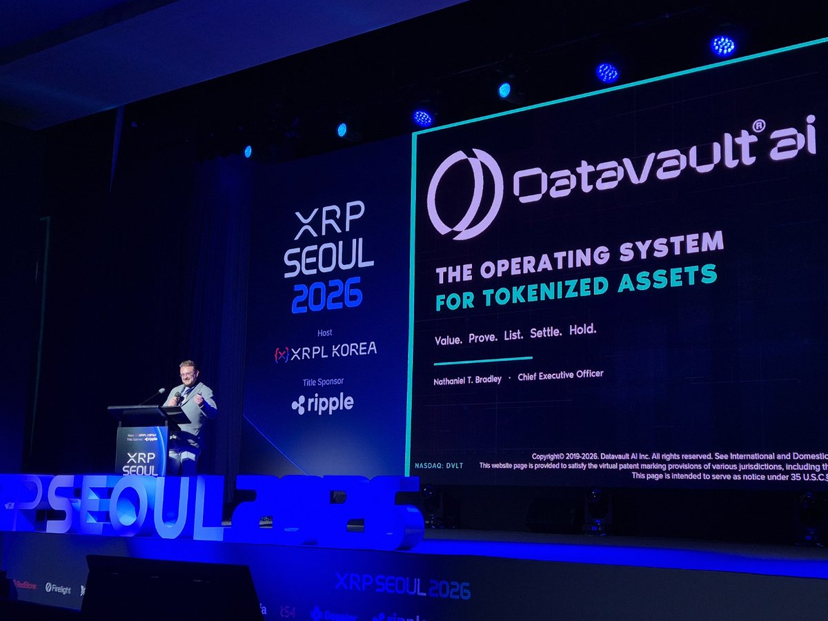 XRPSEOUL's tweet photo. 🎤 @XRPSEOUL 2026 Highlights | Keynote

“Operating System for Tokenized Assets”

How data and real-world assets can be tokenized and monetized, and the infrastructure needed to make it work at scale.
 
🗣 Speaker
• Nathaniel T. Bradley (@NateX112756), CEO at @Datavault_ai

1️⃣ AI-Driven Data Tokenization
Datavault AI empowers organizations to transform data from a storage burden into a profitable balance sheet asset. By utilizing specialized AI agents ("Beta Value" and "Beta Score"), the platform securely indexes, scores, and values proprietary data in real-time. 

2️⃣ Data Over Sound & Edge Computing
The company showcased its unique "Audio" technology, which transmits data via soundwaves like a "QR code on sound" for seamless audience engagement at large venues. To power this securely, they are rolling out an Edge computing network (Project Creest) across 3,000 locations, providing localized AI processing power without draining central energy resources.

3️⃣ XRPL Integration & Bank Custody
To meet strict institutional compliance, Datavault recently acquired "Bankwise" to provide regulated digital asset custody, alongside launching specialized NASDAQ exchanges for trading data, Real-World Assets (RWAs), and personal Name, Image, and Likeness (NIL) rights.

💡 The Takeaway
Datavault AI is fundamentally shifting how businesses and individuals extract financial value from their information. By combining AI data valuation, localized Edge computing, and the fast settlement of the XRP Ledger, they have built a secure, end-to-end ecosystem where data can be tokenized, safely custodied, and instantly traded for cash.

Hosted by @XRPLKorea