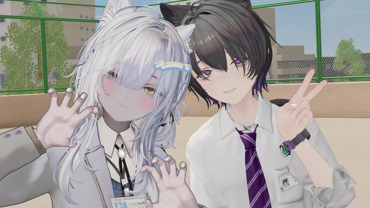 yoshida_VRC's tweet photo. お兄さま、お姉さま。サーシャにございます♪
先日は職業体験の場にお越しいただき、ありがとうございました。

さて、#くうた学園 の学園祭のご招待について、お申込みが本日いっぱいまでとなっておりますよ……♪
お会いできるのを楽しみにしておりますね。

先日颯真くんと撮ったお写真を添えて。 https://t.co/NzEzFji7MM