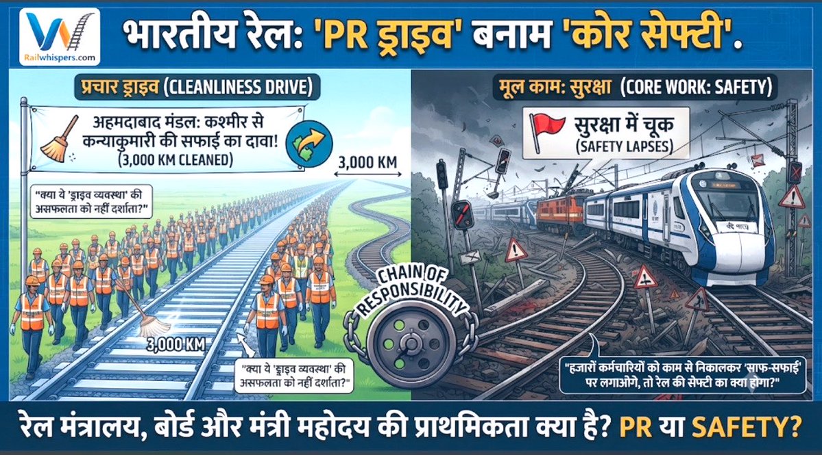 Railwhispers's tweet photo. 1/14:
हमने #रेलमंत्रालय और #रेलवेबोर्ड को बार-बार चेताया कि पॉलिटिक्स और सिस्टम की आवश्यकताएं एक जैसी नहीं हो सकतीं।हमारी लोकतांत्रिक व्यवस्था में #Permanent और #Elected कार्यपालिका में भेद रखा गया है—ताकि काम करने के तौर-तरीके स्पष्ट रहें।समस्या तब होती है जब यह भेद मिट जाता है। https://t.co/Uhxcaxdnim