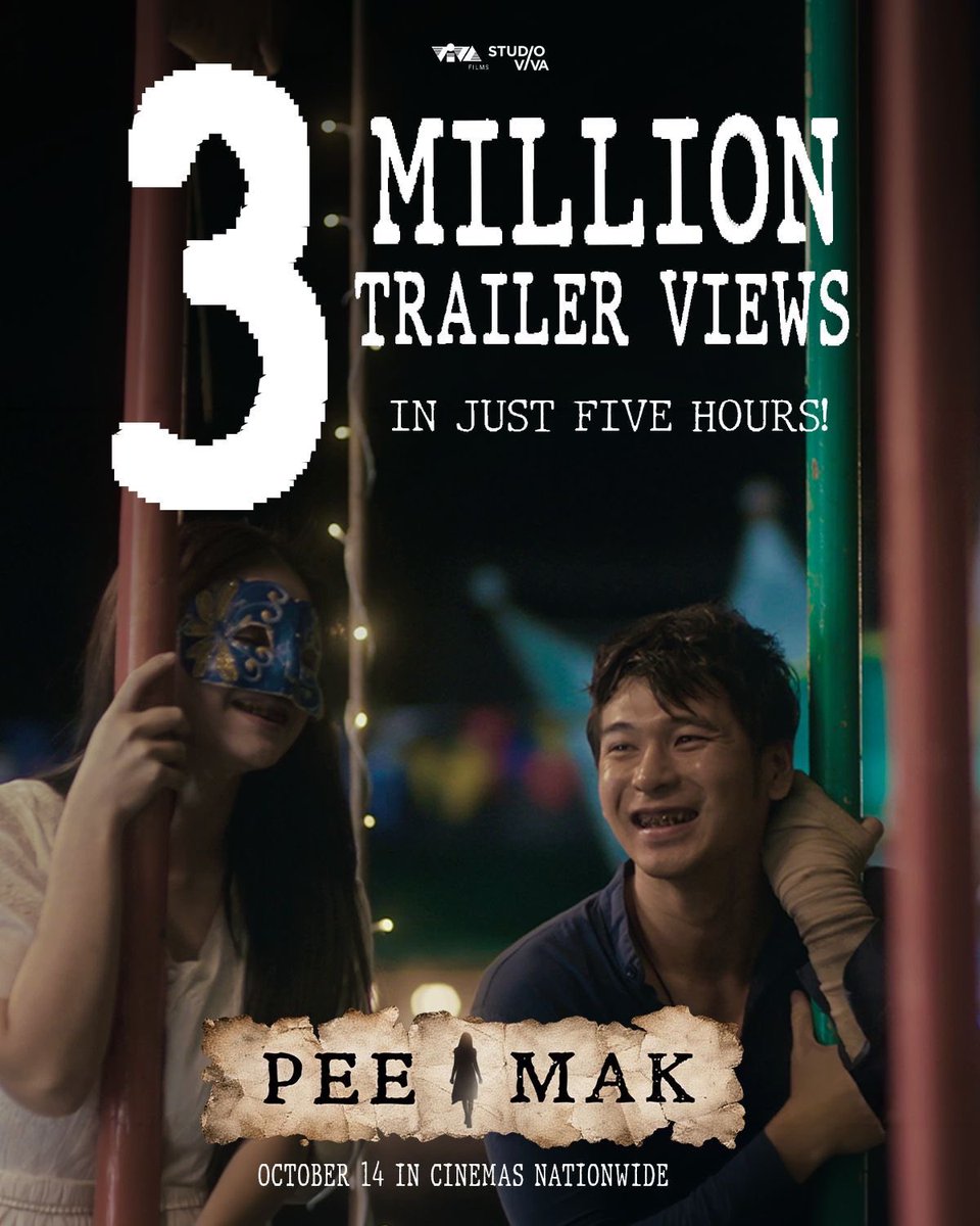 VIVA_Films's tweet photo. 3 MILLION VIEWS NA 👻

Sama-sama na tayo sa takutan, tawanan, at kiligan. Ready ka na ba sa October 14?

#PeeMakPH https://t.co/TxUKxB0yv0